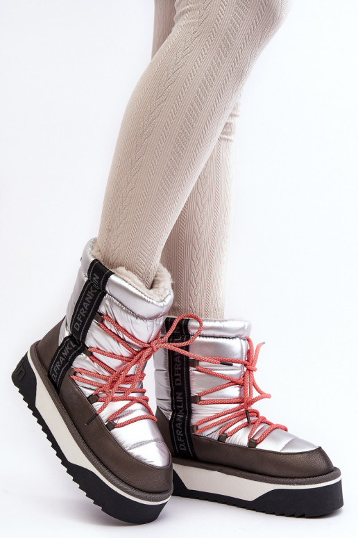 Schneestiefel Feminin Auf dicker Sohle Vegan D.Franklin DFSH371006 Silberfarbe