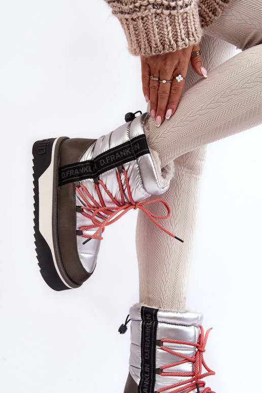 Schneestiefel Feminin Auf dicker Sohle Vegan D.Franklin DFSH371006 Silberfarbe