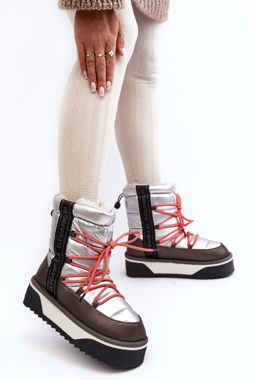 Schneestiefel Feminin Auf dicker Sohle Vegan D.Franklin DFSH371006 Silberfarbe