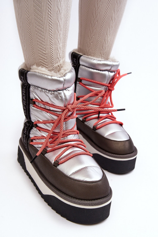 Schneestiefel Feminin Auf dicker Sohle Vegan D.Franklin DFSH371006 Silberfarbe