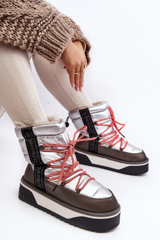 Schneestiefel Feminin Auf dicker Sohle Vegan D.Franklin DFSH371006 Silberfarbe