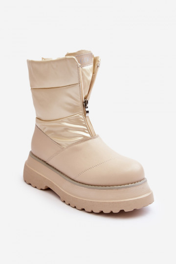 Schneestiefel Feminin Auf dicker Sohle mit Reißverschlüssen GOE MM2N4079 Beige