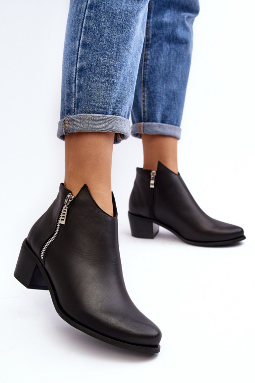 Haut Damenstiefel Mit niedrigem Oberteil mit Absätzen Mit Schiebern schZuarze Farbe Annaja