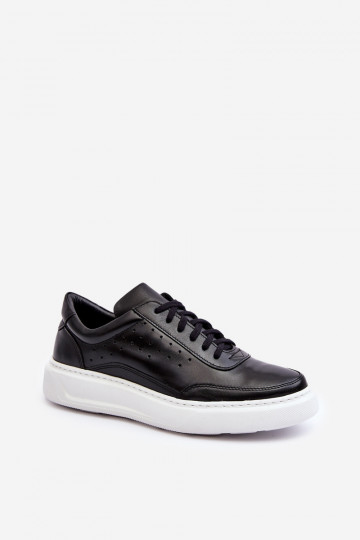 Männer Leder Sportschuhe Zazoo 1544 schwarz