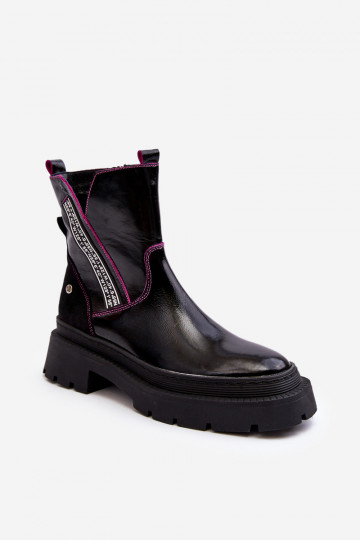 Leder Damen-Stiefeletten im Tretter-Stil 06236-15 schwarz 2