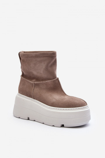 Leder Damen-Stiefeletten mit modischen massiven Sohlen sandfarben Zazoo 3424