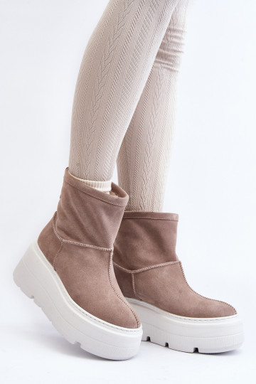 Leder Damen-Stiefeletten mit modischen massiven Sohlen sandfarben Zazoo 3424 2
