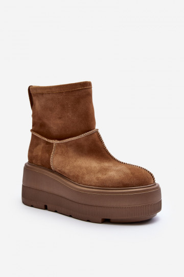 Leder Damen-Stiefeletten mit modischen massiven Sohlen braun Zazoo 3424 2
