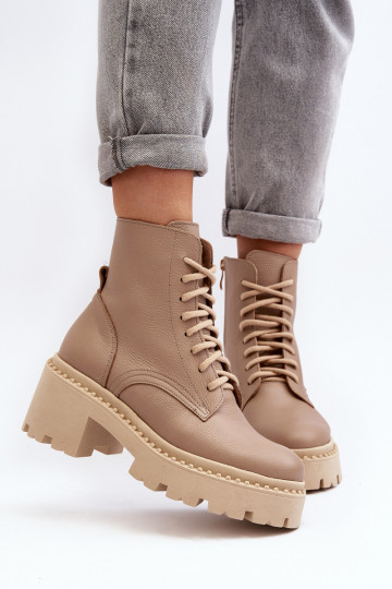 Zazoo 3413 Damenstiefel hohe Reitstiefel Auf massiven Absätzen Beige