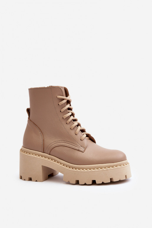 Zazoo 3413 Damenstiefel hohe Reitstiefel Auf massiven Absätzen Beige