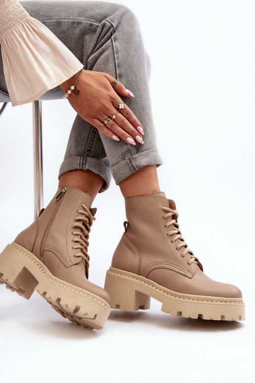 Zazoo 3413 Damenstiefel hohe Reitstiefel Auf massiven Absätzen Beige