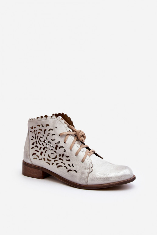 Zazoo 2871 Durchbrochene Stiefel Feminin mit Schnürsenkeln Silberfarbe