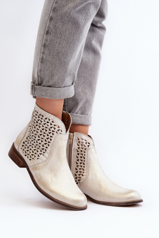 Zazoo 2791 Haut Durchbrochene Stiefel goldene Farbe