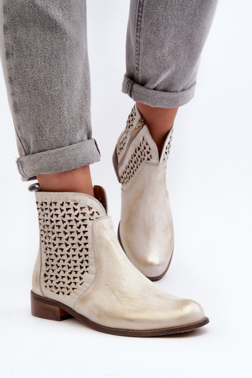 Zazoo 2791 Haut Durchbrochene Stiefel goldene Farbe