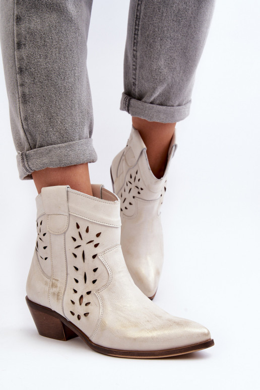 Zazoo 2870 Haut Stiefel Auf niedrigem Absatz mit durchbrochenen Elementen Silberfarbe