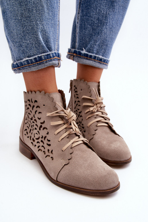 Zazoo 2871 Durchbrochene Stiefel Feminin mit Schnürsenkeln Beige Zazoo 2871 Durchbrochene Stiefel Feminin mit Schnürsenkeln Beige