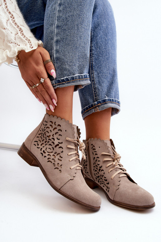 Zazoo 2871 Durchbrochene Stiefel Feminin mit Schnürsenkeln Beige Zazoo 2871 Durchbrochene Stiefel Feminin mit Schnürsenkeln Beige
