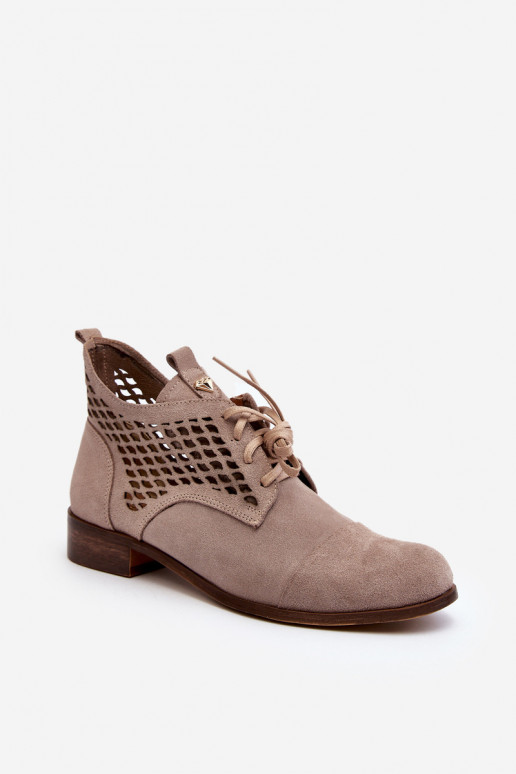 Zazoo 2878 Niedrig Durchbrochene Stiefel Feminin aus INildleder Beige Zazoo 2878 Niedrig Durchbrochene Stiefel Feminin aus INildleder Beige