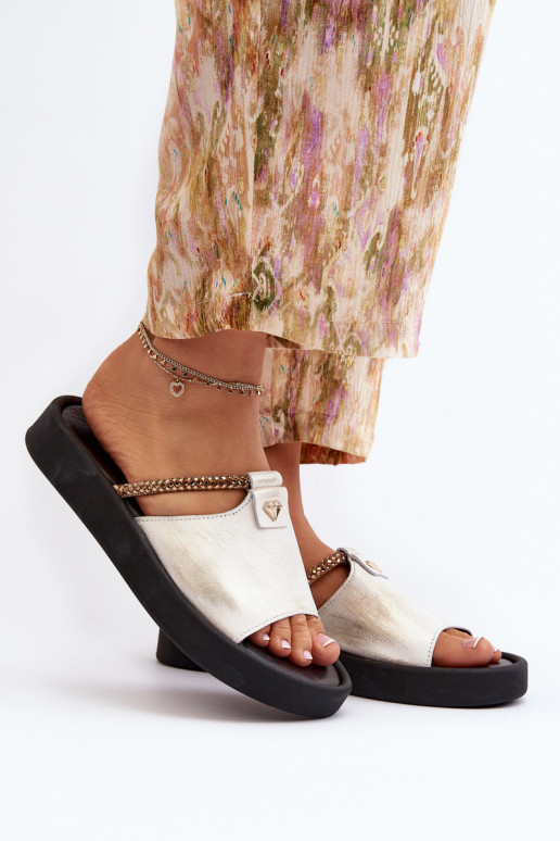 Zazoo 2896 Damenhausschuhe Haut INeiß-goldene Farbe