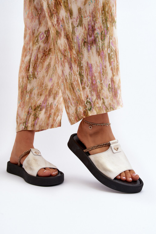 Zazoo 2896 Damenhausschuhe Haut INeiß-goldene Farbe