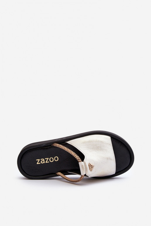 Zazoo 2896 Damenhausschuhe Haut INeiß-goldene Farbe