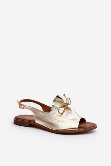 Zazoo 2898 Leder-Sandalen mit flachem Absatz in Gold