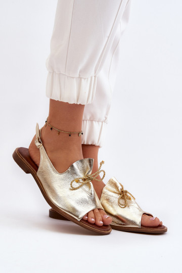 Zazoo 2898 Leder-Sandalen mit flachem Absatz in Gold 2