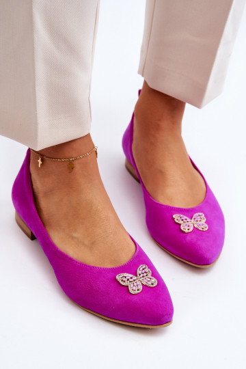 Zazoo 2887 Wildleder-Ballerinas mit dekorativen Schmetterlingen in Rosa