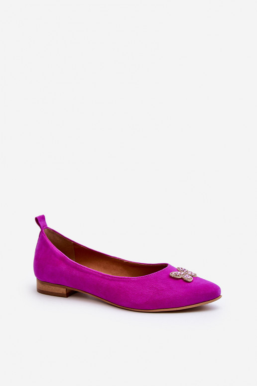 Zazoo 2887 Ballerinas aus INildleder Mit Dekorationen Schmetterlingem pinke Farbe