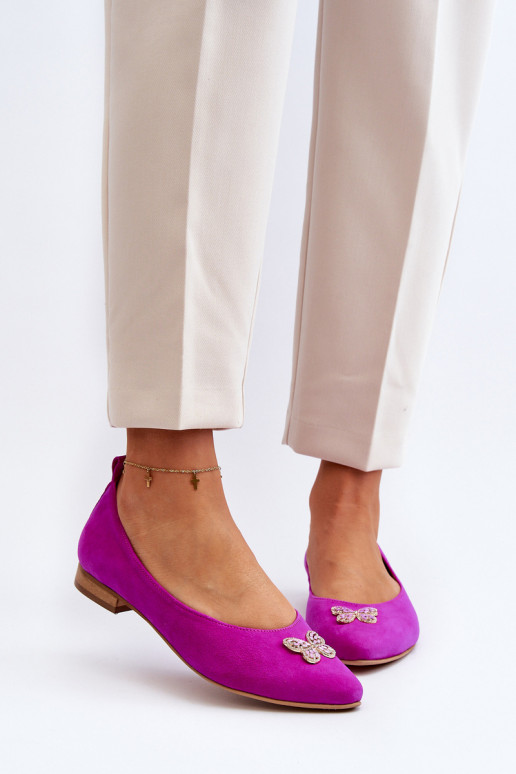 Zazoo 2887 Ballerinas aus INildleder Mit Dekorationen Schmetterlingem pinke Farbe