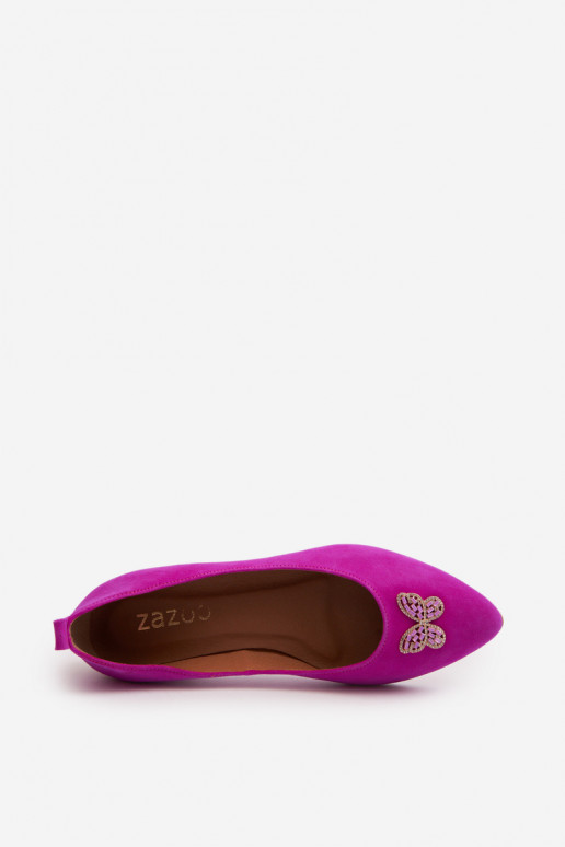Zazoo 2887 Ballerinas aus INildleder Mit Dekorationen Schmetterlingem pinke Farbe