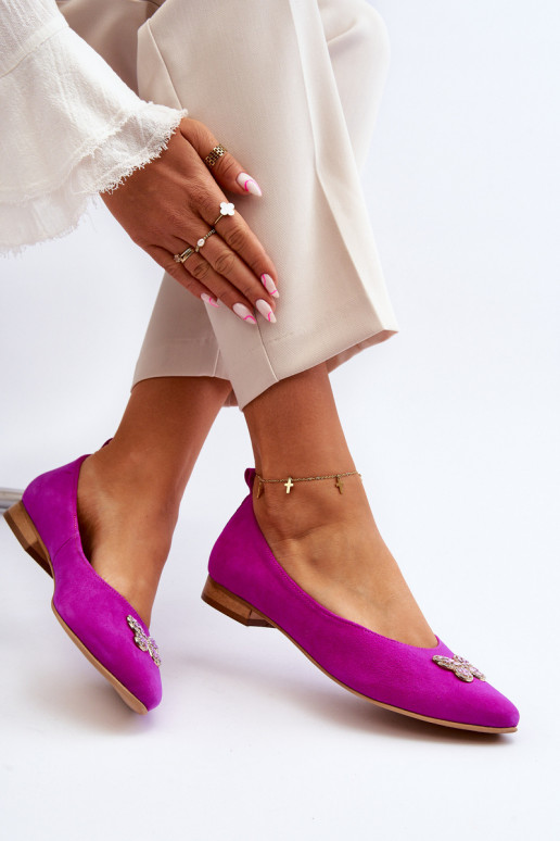 Zazoo 2887 Ballerinas aus INildleder Mit Dekorationen Schmetterlingem pinke Farbe