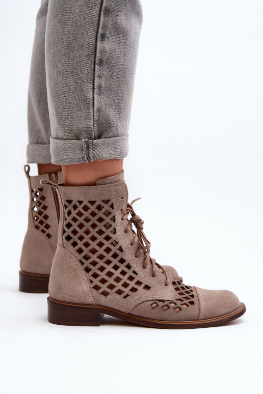 Zazoo 2695 mit durchbrochenen Elementen Haut Stiefel Beige