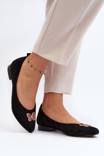 Zazoo 2887 Wildleder Ballerinas mit hübschen Schmetterlingen, schwarz 2