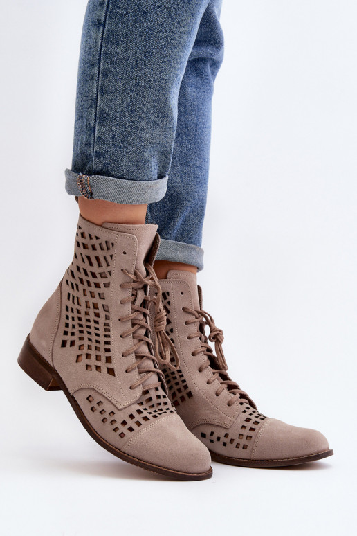 Zazoo 2627 mit durchbrochenen Elementen Haut Stiefel Beige