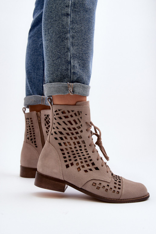 Zazoo 2627 mit durchbrochenen Elementen Haut Stiefel Beige