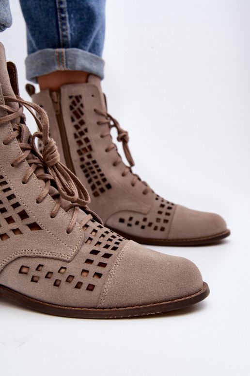 Zazoo 2627 mit durchbrochenen Elementen Haut Stiefel Beige