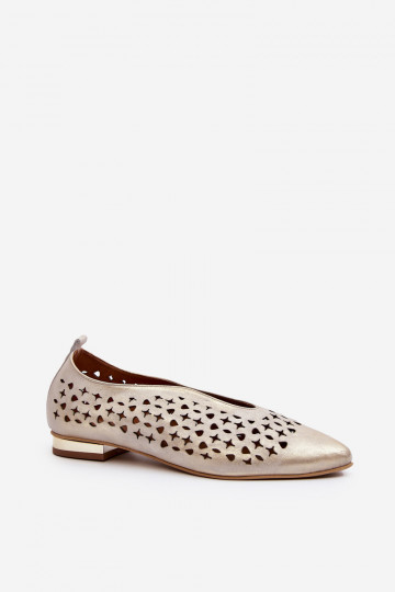 Zazoo 2883 durchbrochene Ballerinas aus Naturleder, golden