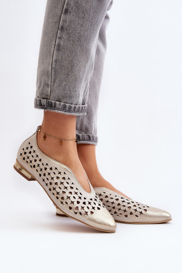 Zazoo 2883 durchbrochene Ballerinas aus Naturleder, golden 2