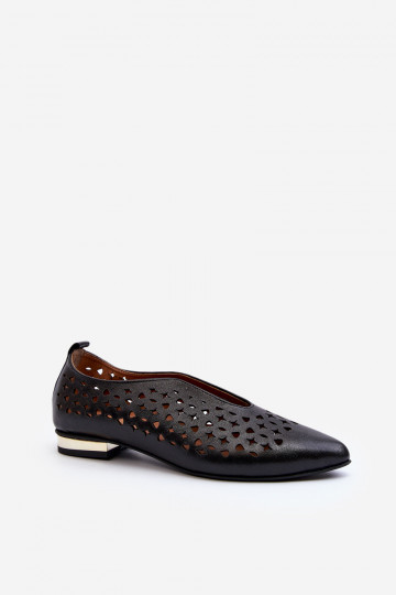 Zazoo 2883 durchbrochene Ballerinas aus Naturleder, schwarz 2
