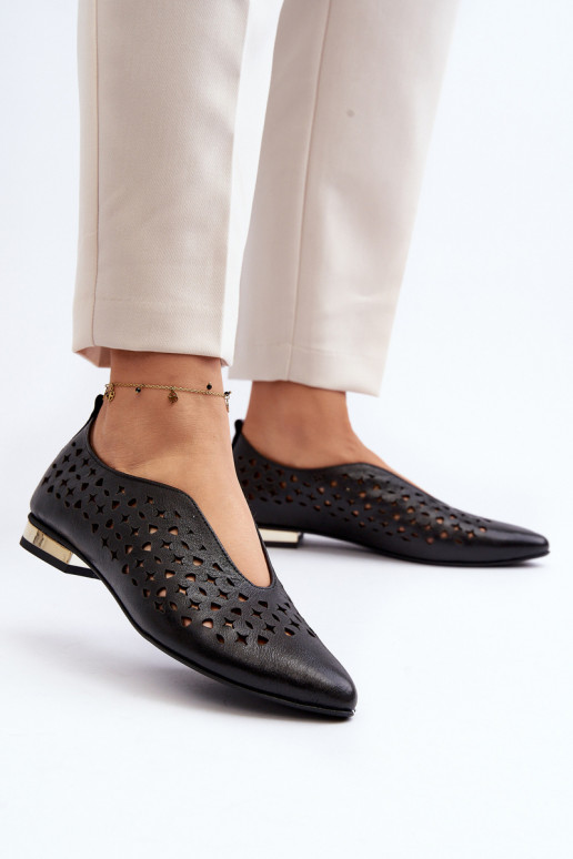 Zazoo 2883 Durchbrochene Ballerinas Aus Ermöglichtturleder schZuarze Farbe