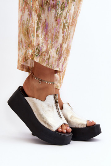 Zazoo 2916 Feminin Hausschuhe mit einer Plattform mit Reißverschlüssen goldene Farbe 2