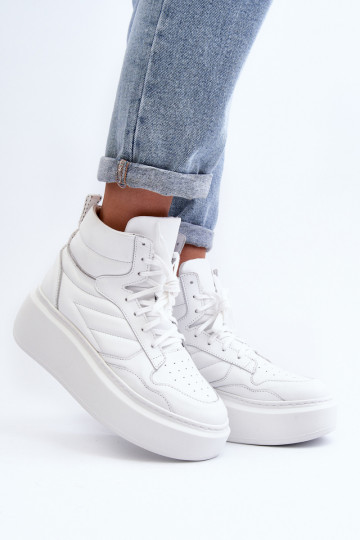 Zazoo 3392/X Damen Leder-Sneaker mit Plattform in Weiß 2