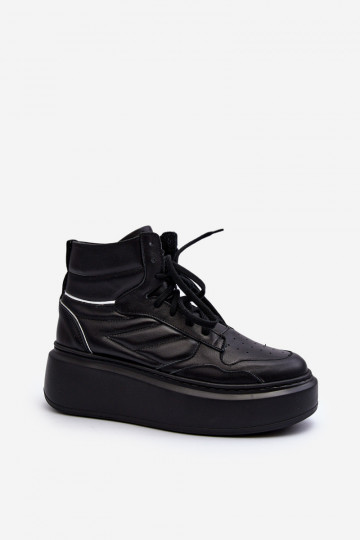 Zazoo 3392/X Damen Leder-Sneaker mit Plattform in Schwarz