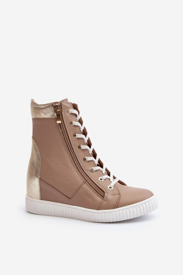 Zazoo 3081 Haut Freizeitschuhe Auf einem Keil Beige 2