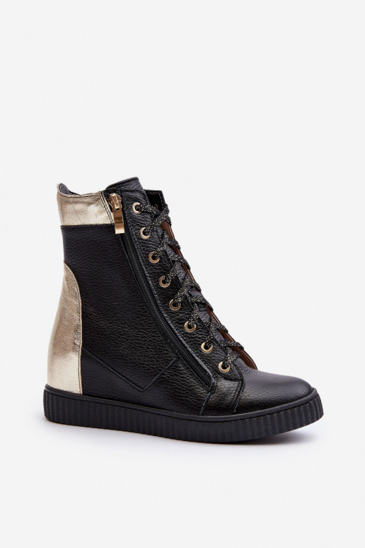 Zazoo 3081 Haut Freizeitschuhe Auf einem Keil schZuarze Farbe