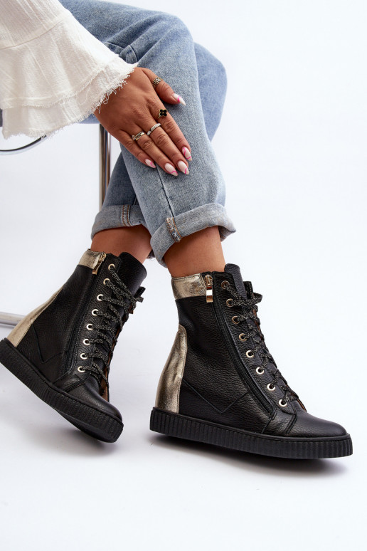 Zazoo 3081 Haut Freizeitschuhe Auf einem Keil schZuarze Farbe