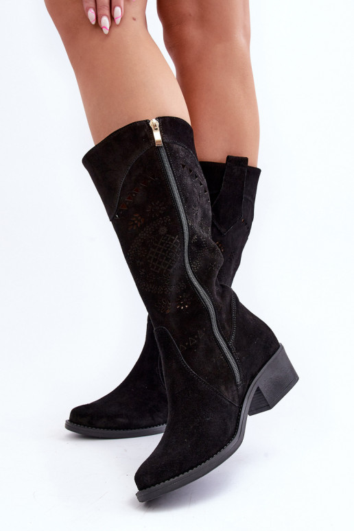 Zazoo 4043 aus INildleder Stiefel Auf niedrigem Absatz mit durchbrochenen Elementen schZuarze Farbe Zazoo 4043 aus INildleder Stiefel Auf niedrigem Absatz mit durchbrochenen Elementen schZuarze Farbe