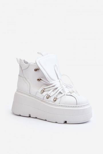 Zazoo 3416 Damen Leder-Sneaker in Weiß