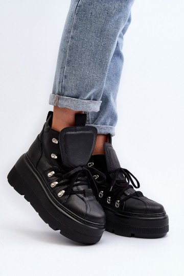 Zazoo 3416 Damen Leder-Sneaker in Schwarz 2